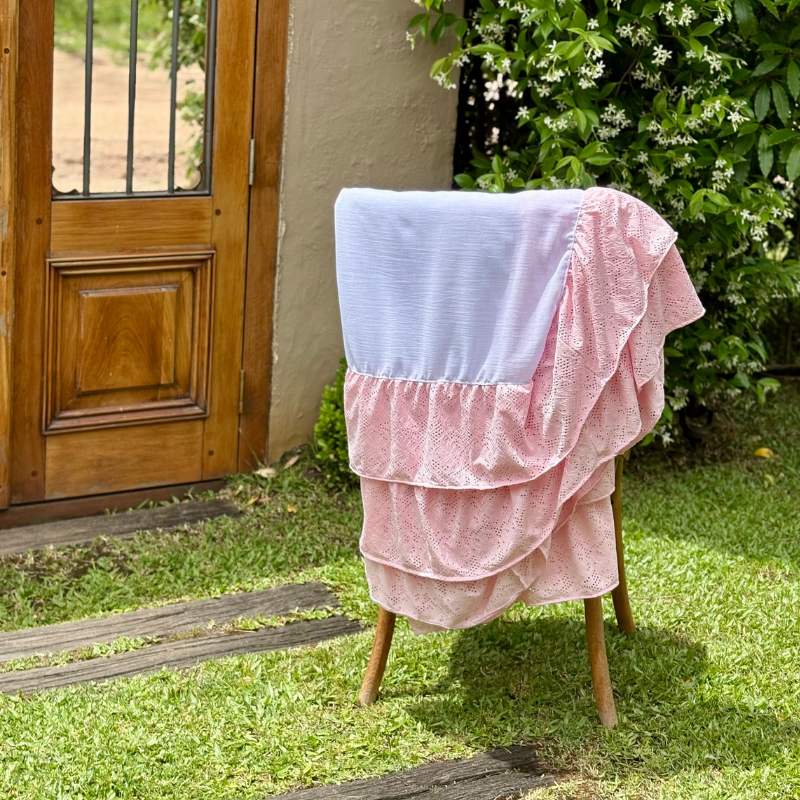 Mantel Alma / Lino Blanco y Encaje Rosa