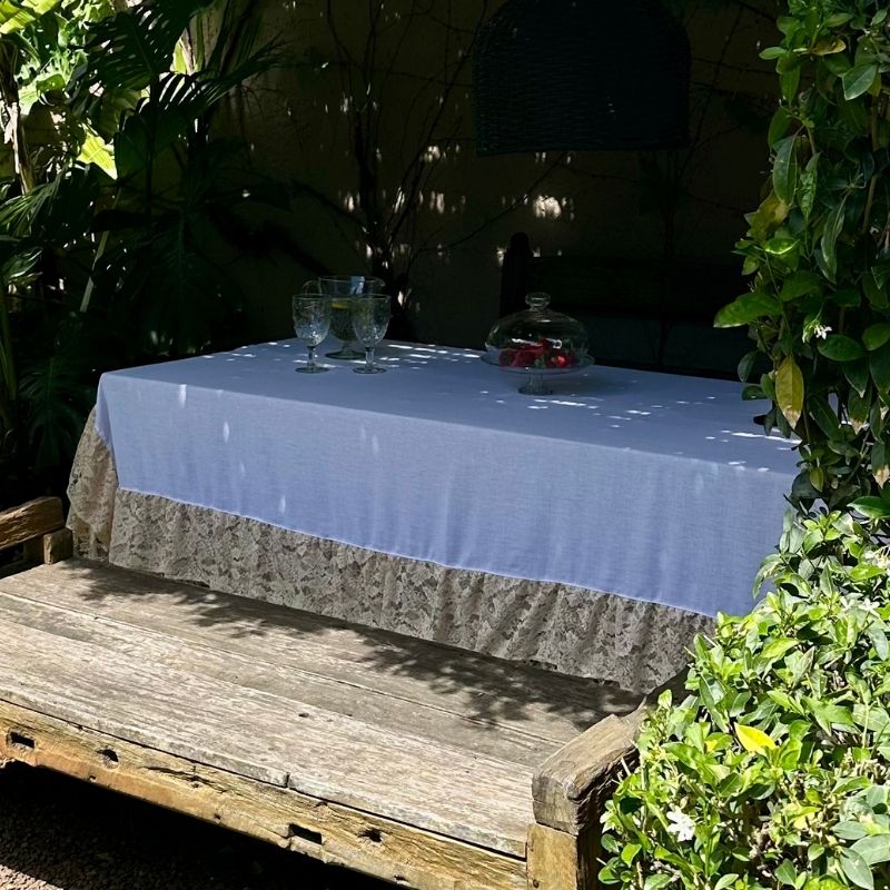 Mantel Alma / Lino Blanco y Encaje Beige