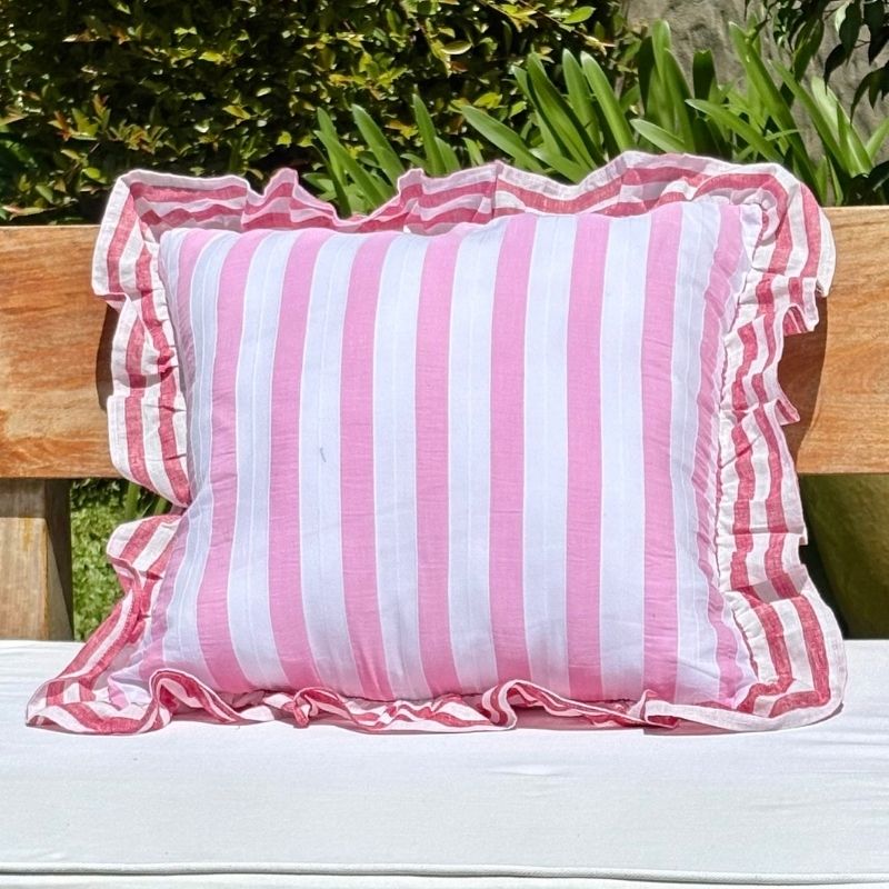 Funda de Almohadón Amber / Rayas Rojo y Rosa