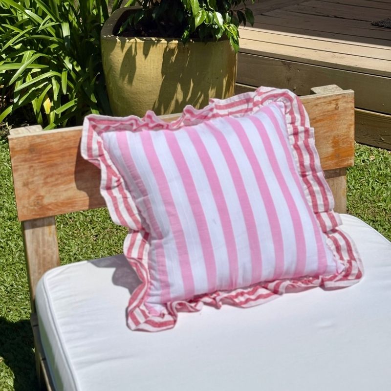 Funda de Almohadón Amber / Rayas Rojo y Rosa