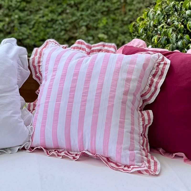 Funda de Almohadón Amber / Rayas Rojo y Rosa