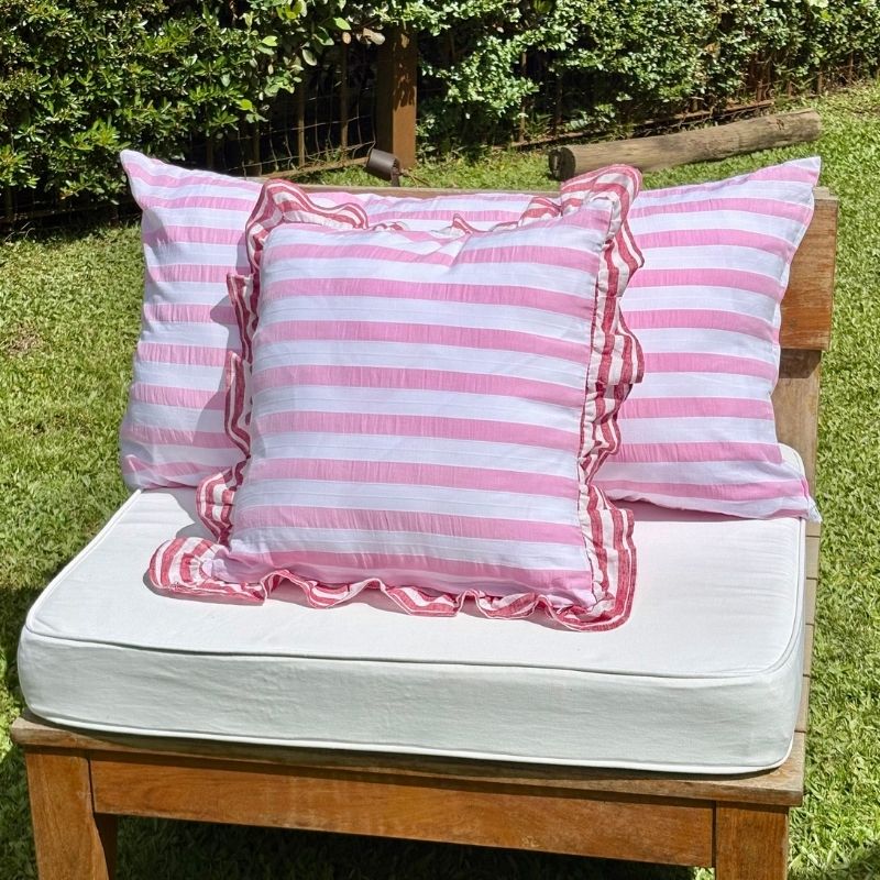 Funda de Almohadón Amber / Rayas Rojo y Rosa